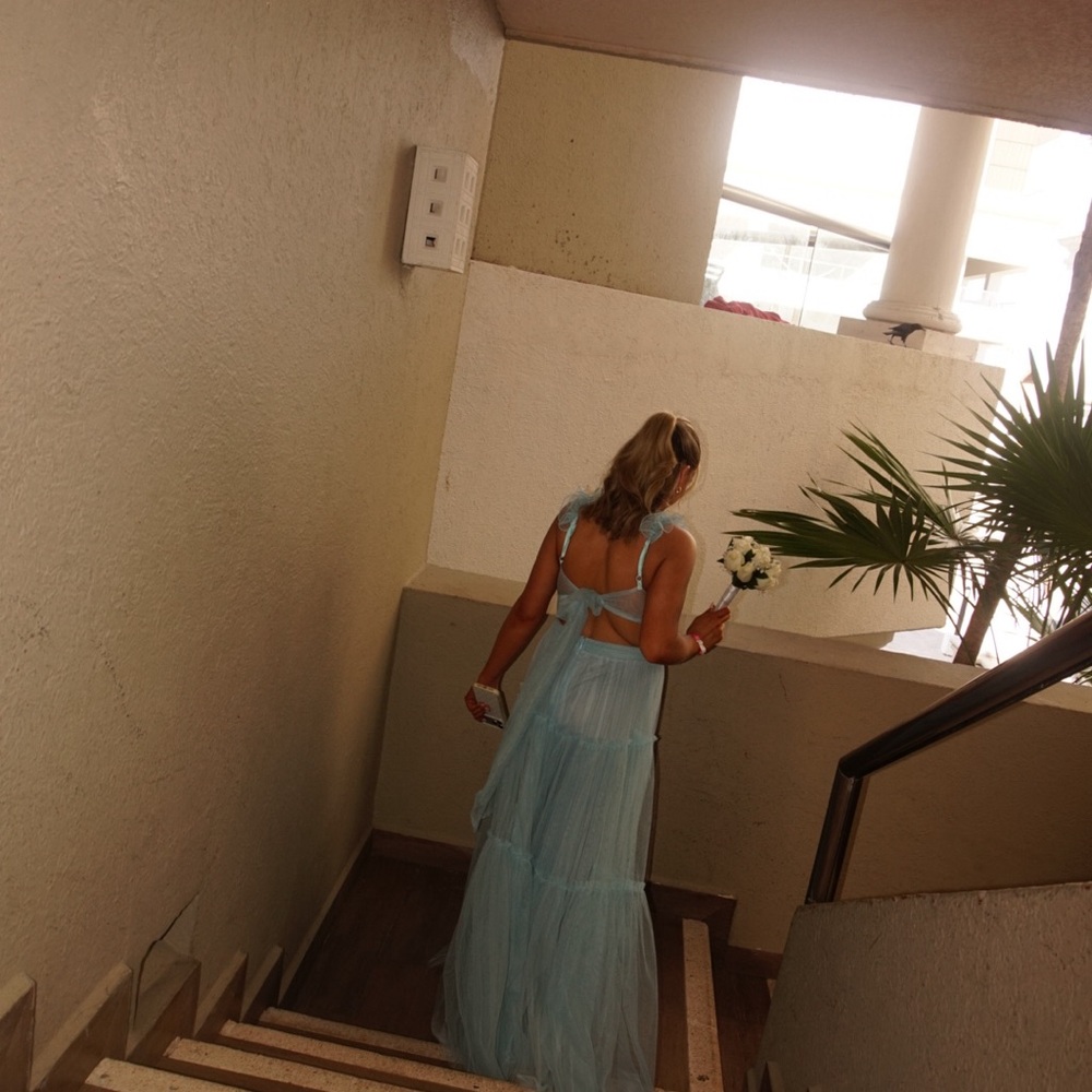 Hello Molly Light Blue Maxi Dress with Bow Back